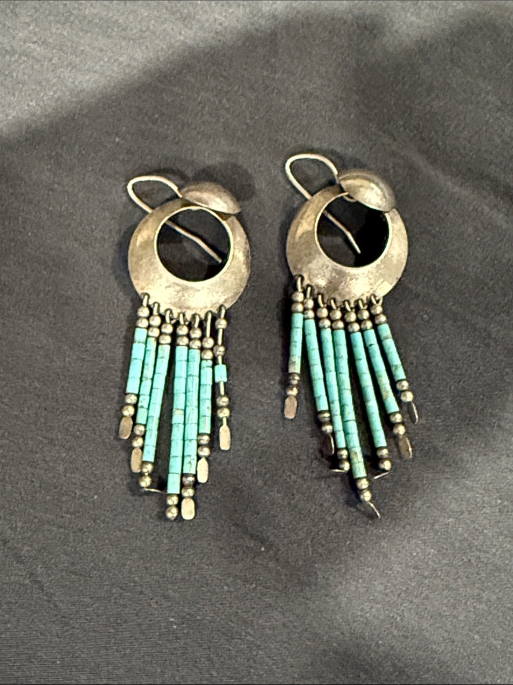 Turquoise Fringe Circle Drop Earrings
